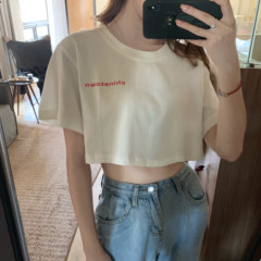  實拍 簡約字母 露臍短款圓領短袖tee