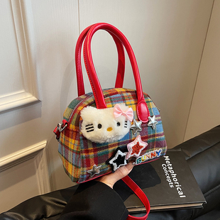 可爱圣诞女童包包2025新款少女斜挎小布包儿童手提小拎包保龄球包