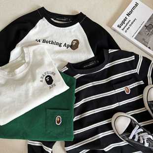 儿童长袖T恤2025春秋季新品男女童条纹体恤衫男孩宝宝日系拼色t恤