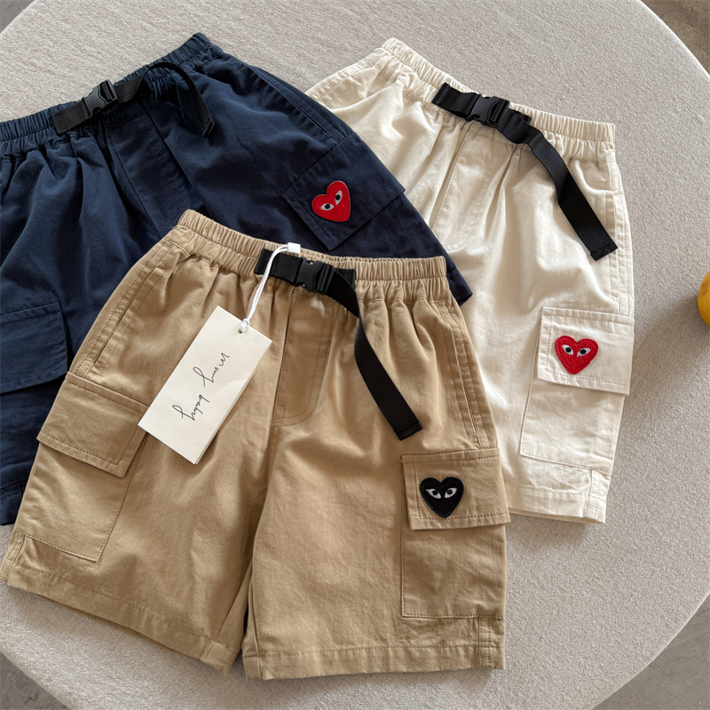 儿童短裤男童2025夏季新款小童爱心五分裤纯棉宝宝工装短裤女薄款