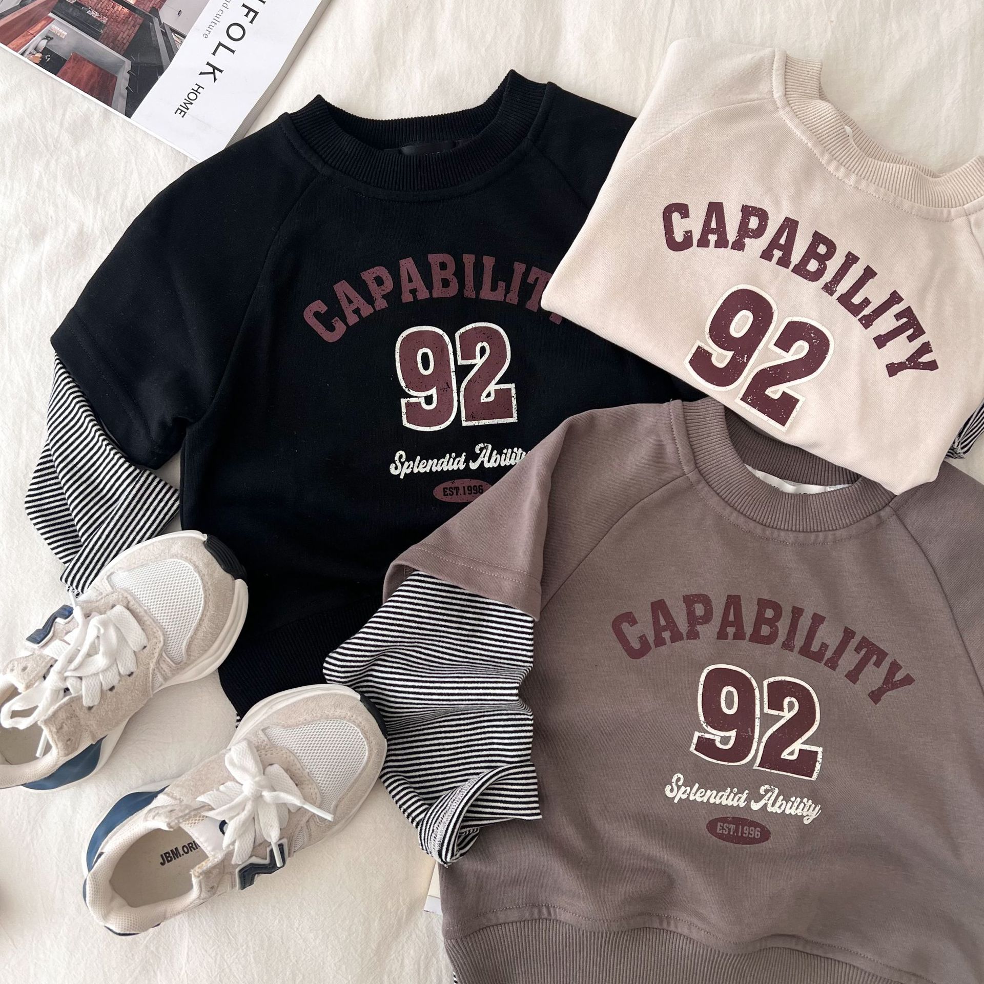 男童假两件卫衣圆领上衣棉上衣