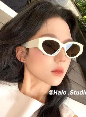 白色猫眼墨镜女高级感方圆脸明星同款开车防晒防紫外线太阳眼镜潮