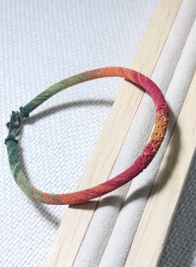 手工编织腊线回纹轮回手镯银镀金尾扣小红书同款0.2渐变时尚女生