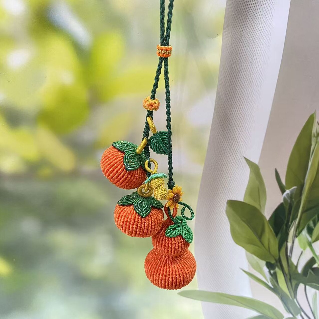 手工编织柿柿如意葫芦车挂福禄双收挂饰钱币财源广进定制腊线福袋