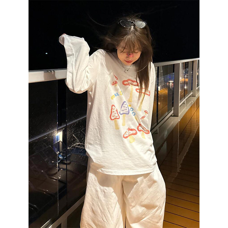 白色圆领薄款长袖T恤女夏季新款防晒罩衫外搭小个子宽松休闲上衣