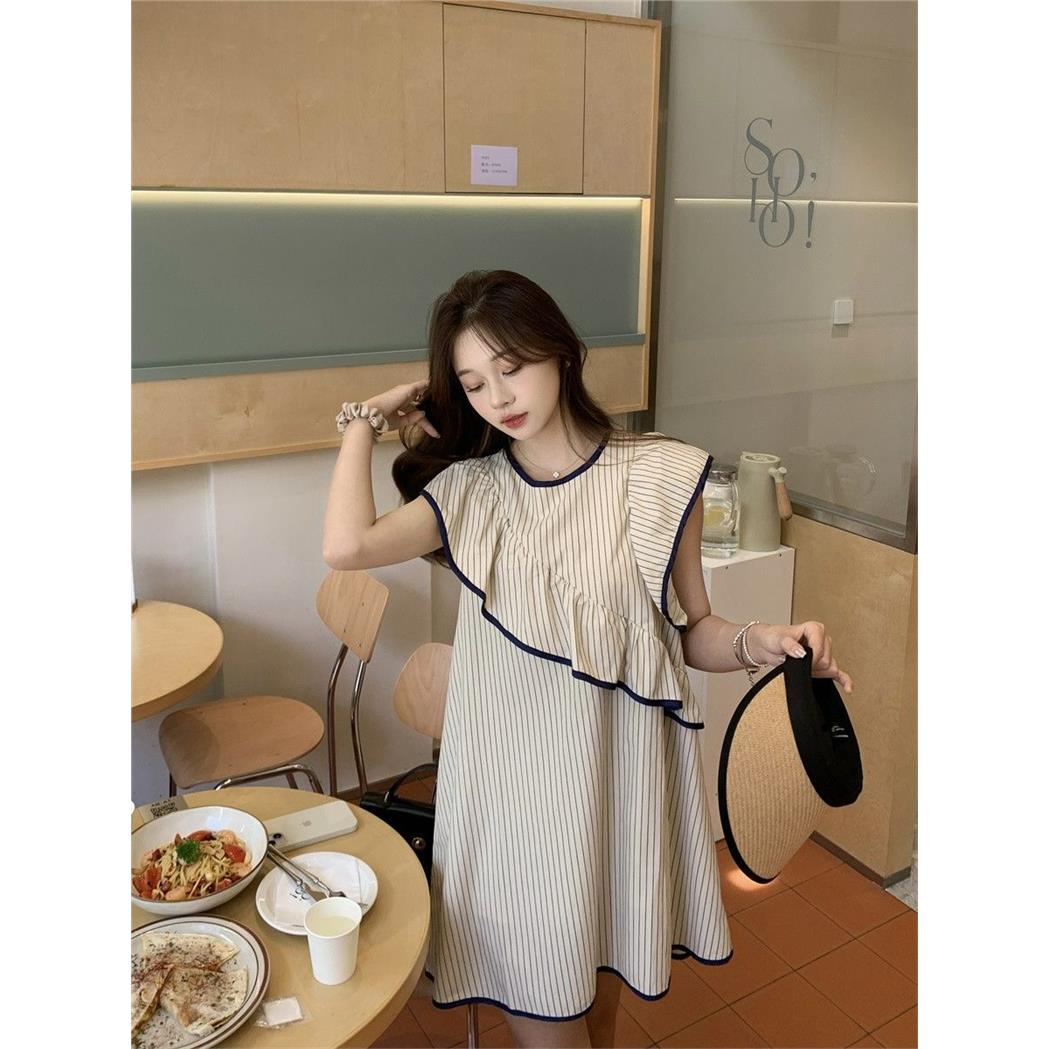 条纹小飞袖连衣裙女夏季2