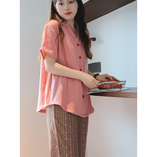肉桂粉棕·Fishhome纯棉纱布复古碎花长袖长裤睡衣家居服2025秋