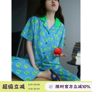 长裤 青苹果乐园·Fishhome原创纯棉显白克莱因蓝短袖 家居服2025夏