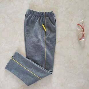 春秋中小学生校服裤子灰色一道细黄杠纯棉长裤直筒宽松加绒运动裤