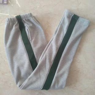 直筒宽松平脚运动裤 原创春秋灰校服裤 宽墨绿色杠纯棉加绒加厚长裤