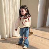 爱心牛仔裤 三件套2025春女童甜美卡通马甲衬衫 牛仔裤 儿童马甲衬衫
