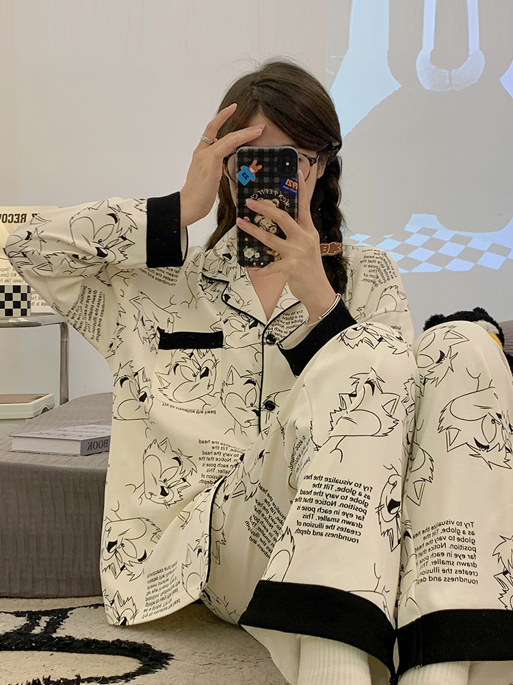 PALANDO 2024 봄 가을 여성용 새 잠옷 순면 긴팔 여성 가을 ??겨울 가디건 가정복은 밖에서 입을 수 있습니다