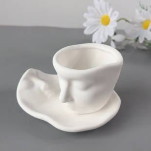 欧式 复古创意礼物人脸雕刻思想者精致陶瓷杯茶杯亲吻挂耳咖啡模具