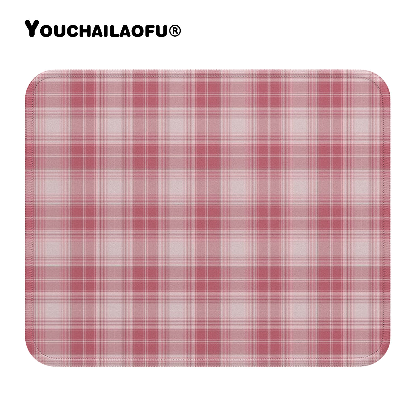 日系简约粉色格纹防滑锁边橡胶鼠标垫办公学习电脑桌软垫小号女生