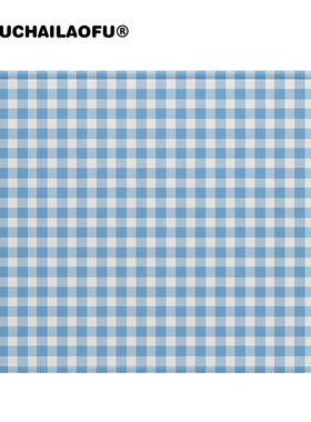 原创蓝色简约ins格纹防滑鼠标垫 办公学习电脑桌软垫便捷小号女生