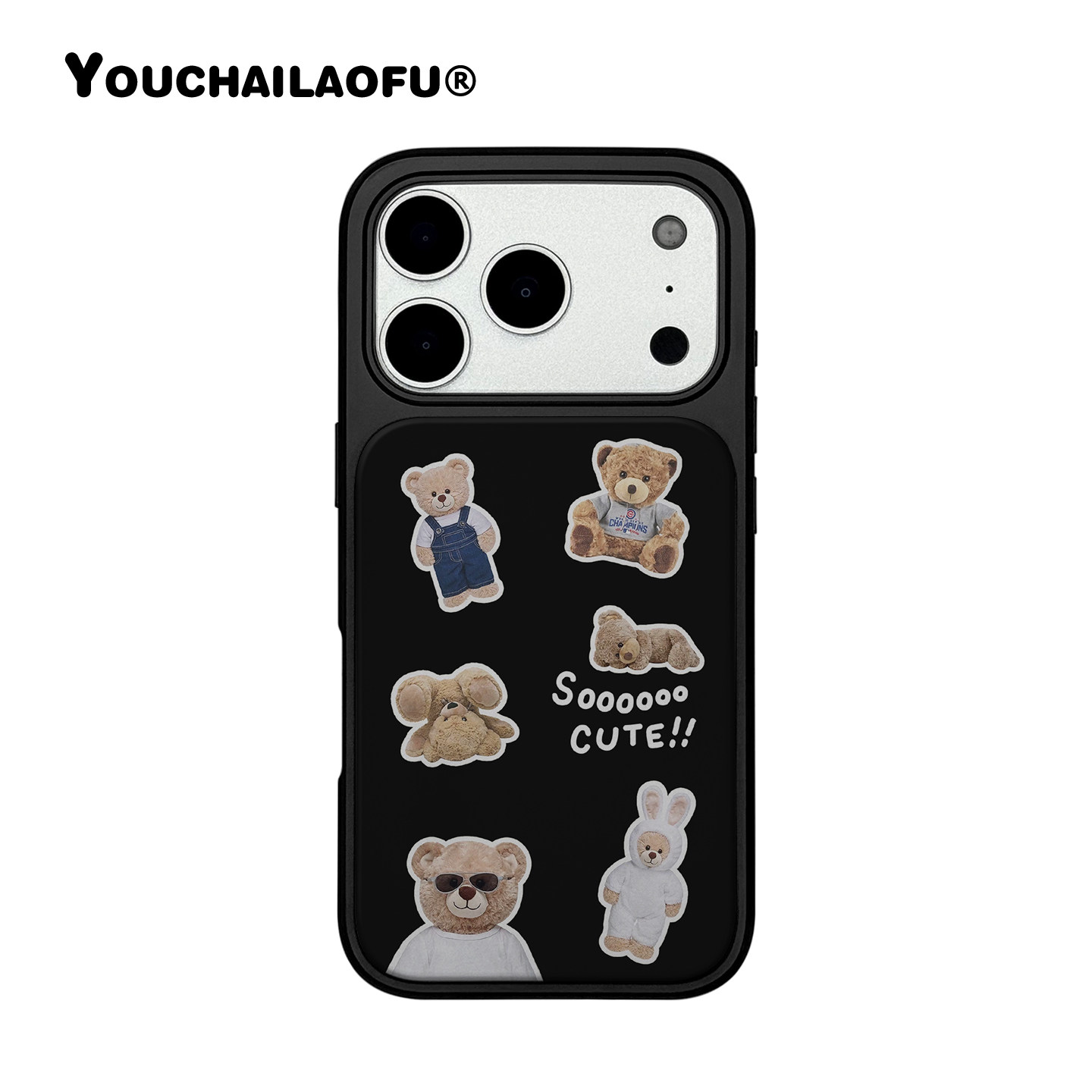 韩国ins小熊贴纸适用iPhone18ProMax手机壳超可爱卡通布偶熊17pro原创墨镜熊苹果16全包15磁吸14防摔13保护壳