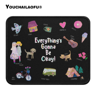 原创ins一切都会好 女生小号电脑办公桌软垫黑色耐脏 防滑鼠标垫
