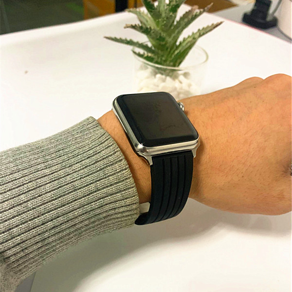 适配apple watch iwatch11-1苹果手表硅胶不锈钢折叠扣表带潮