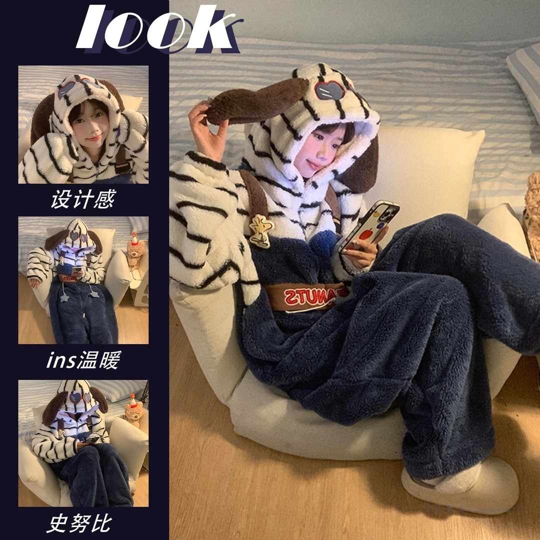 2025年睡衣女士冬季史努比珊瑚绒加绒加厚闺蜜装保暖家居服连体衣