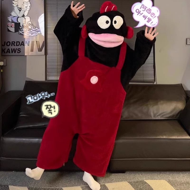 丑鱼汉顿情侣睡衣女秋冬季珊瑚绒加厚连体搞怪可爱男生家居服套装