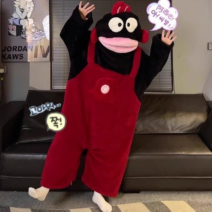 丑鱼汉顿情侣睡衣女秋冬季珊瑚绒加厚连体搞怪可爱男生家居服套装