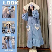 玉桂狗睡衣女冬儿童加绒女孩珊瑚绒浴袍大童睡袍浴袍女款毛绒女童