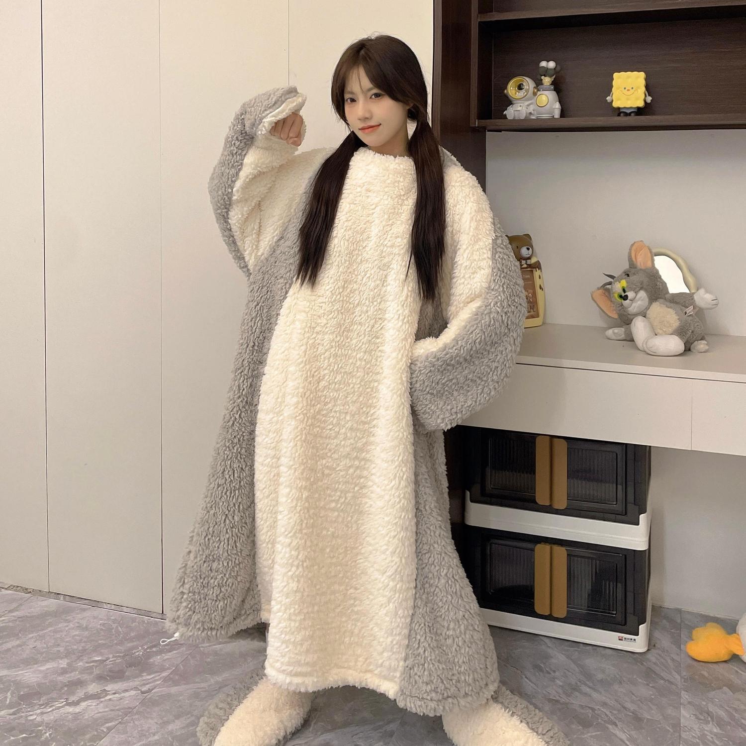 睡衣女珊瑚绒冬季加厚连体卡通搞怪沙雕情侣睡袋可爱卡通小狗睡袍