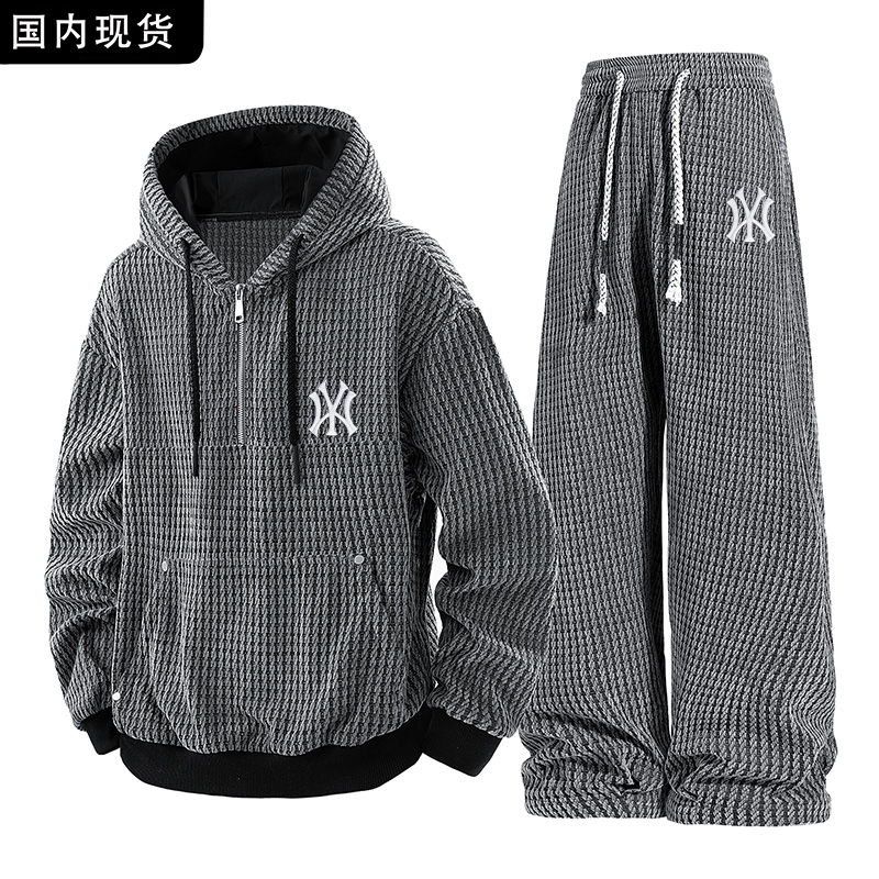【品牌现货撤柜】休闲运动套装男春秋连帽宽松针织卫衣裤子两件套