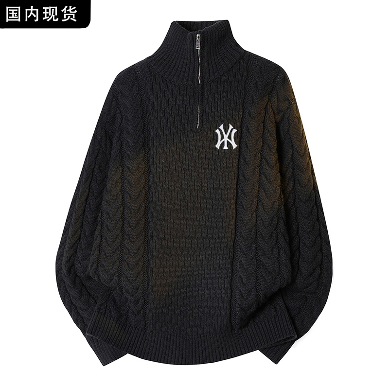 【品牌现货撤柜】半拉链高领毛衣秋季慵懒麻花休闲宽松情侣针织衫