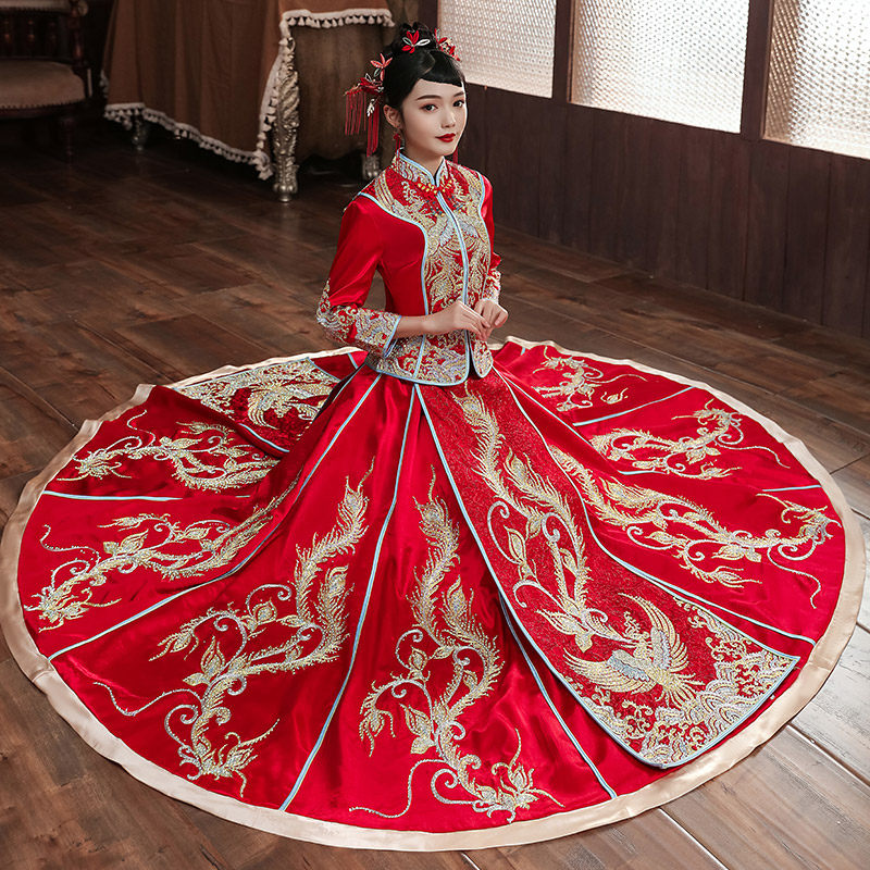 秀禾服2020新款结婚新娘盘金绣古装婚纱中式嫁衣显瘦礼服秀和服女