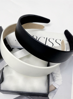 韩国小羊皮宽边发卡发箍女气质黑色光面头箍赫本风高级感时尚轻奢