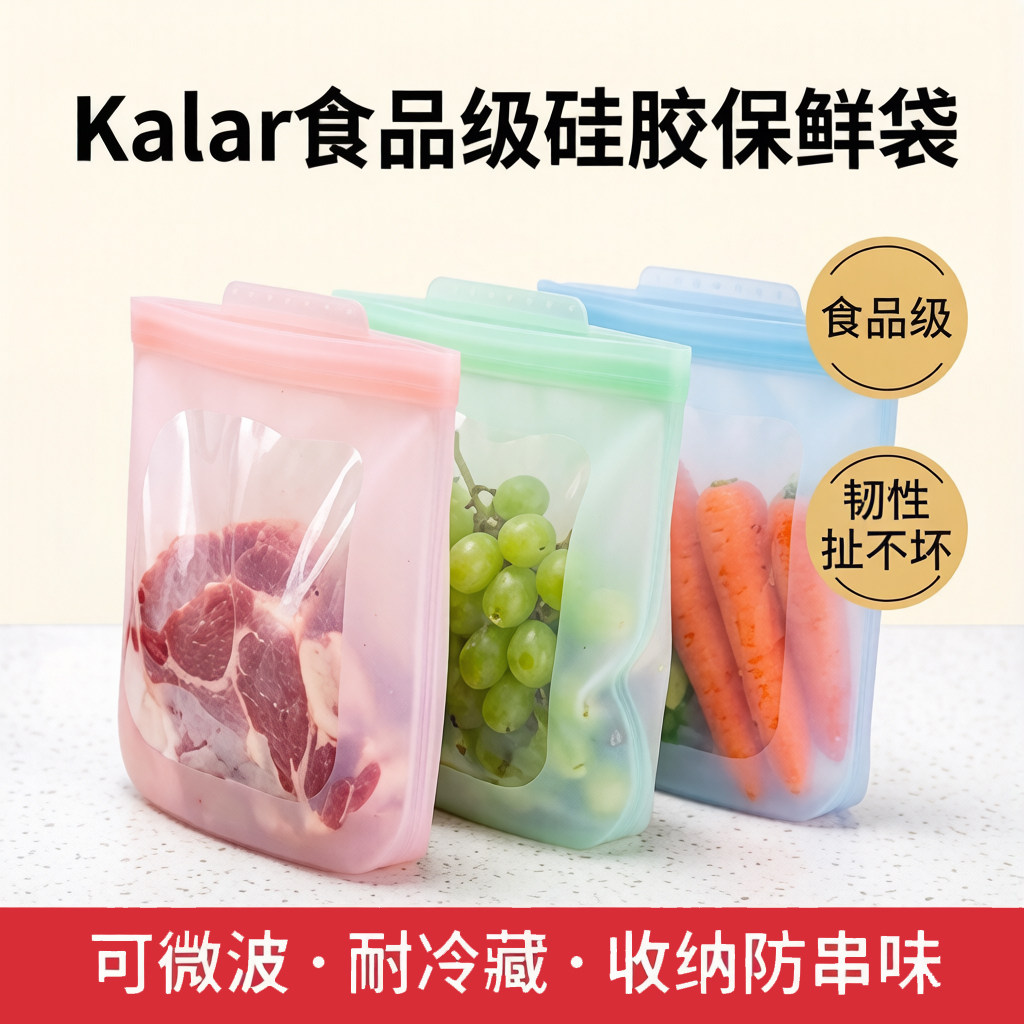 kalar硅胶保鲜袋食品级冷冻储存分装环保密封收纳腌制袋发酵袋
