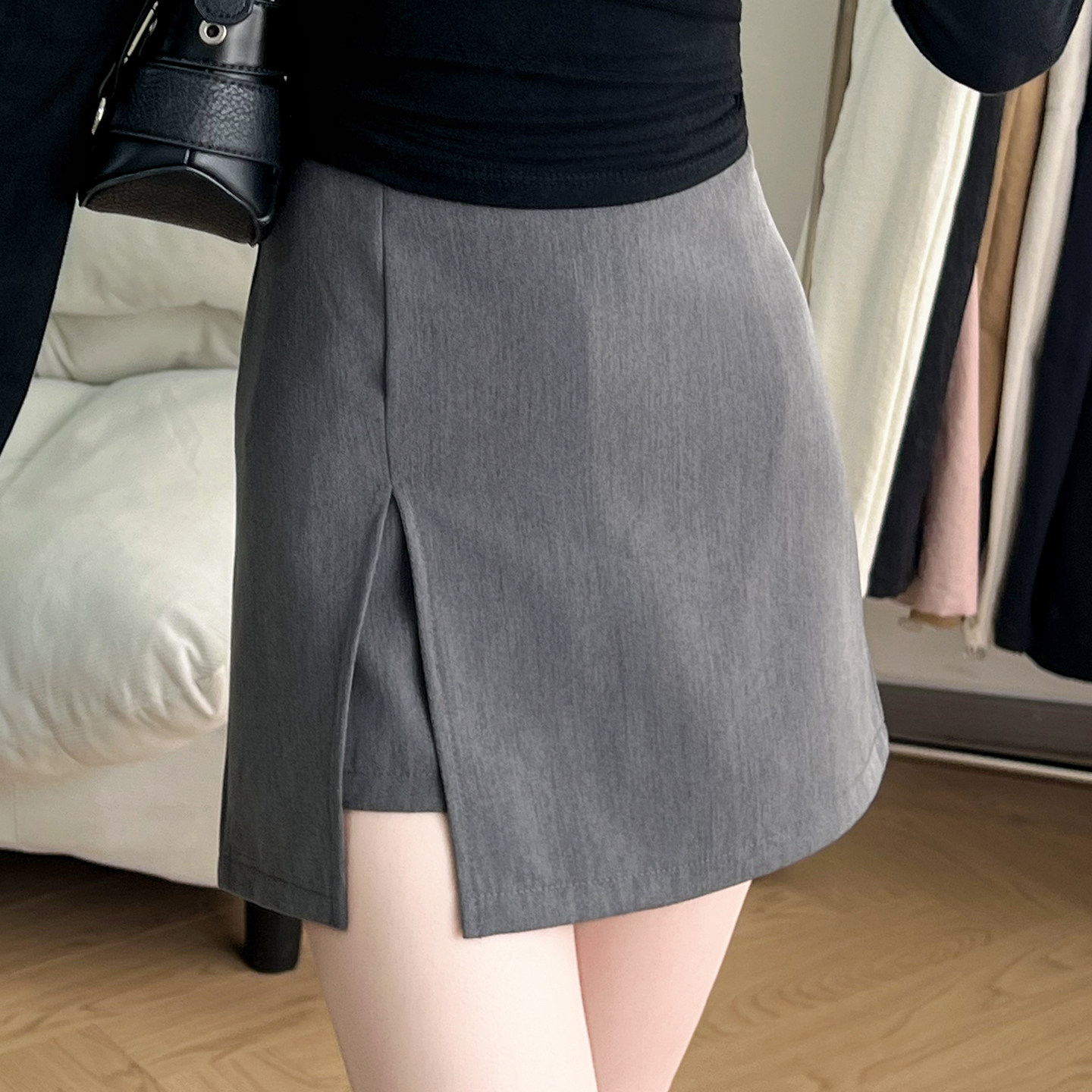 西装开叉半身裙裤女2026新款小个子短裙高腰显瘦短裙防走光夏季薄
