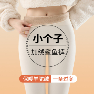 子羊驼绒保暖瑜伽裤 加绒小个子145cm女外穿白色打底裤 冬季 鲨鱼裤