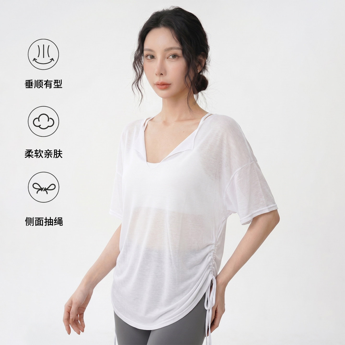 宽松运动上衣女休闲跑步健身显瘦短袖透气普拉提训练瑜伽服罩衫新