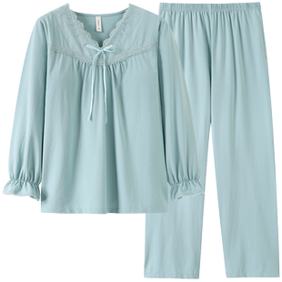 睡衣女款秋冬季2025年新款纯棉长袖春秋甜美套头带胸垫家居服套装