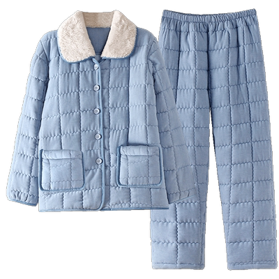 三层加厚夹棉睡衣女冬季保暖套装