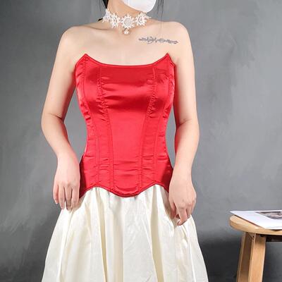 Cute colorful flower petal hem, fishbone strap, corset