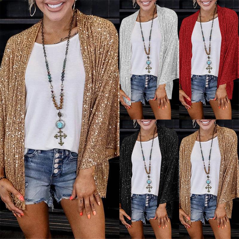 Women's sequined plus size top jacket