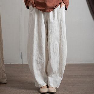 Wide Elastic Cotton with Pants Leg Haren Hemp and Women