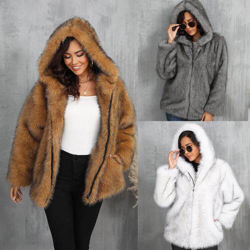 Imitation coat hooded short fur collar coat, warm and