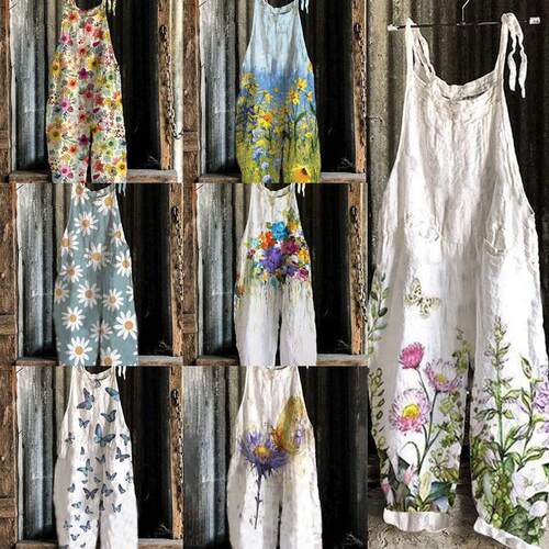 Small printed wide leg women's jumpsuit小印花阔腿女连体裤