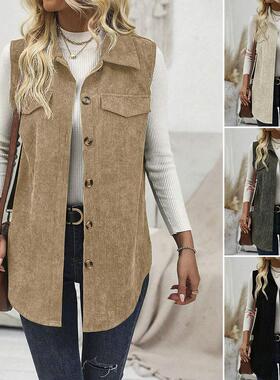 Women's vest with horseclip, lapel, cardigan, corduroy for