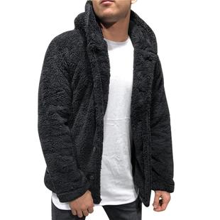 sided velvet sweater woolen double jacket Men hooded