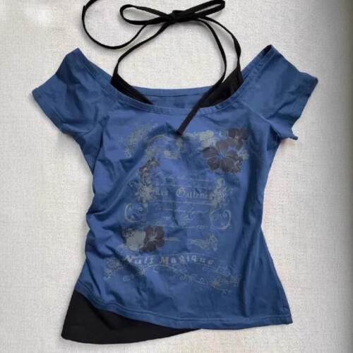 Hanging neck fake two short sleeved T-shirts women's