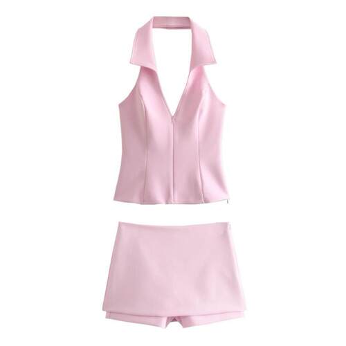 Women's neck hanging backless top+low waist skirt pants set
