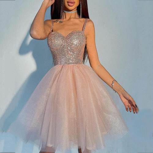 Fairy style evening gown with sequins, pink banquet host's