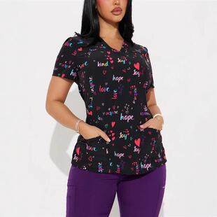 Love Printed neck Short Day Uniform Valentine Nurse