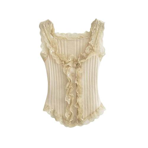Sweet and Spicy Girl Lace Splicing Knitted Tank Top with