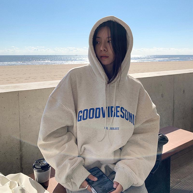 Printed hoodie women's pullover top hooded cotton